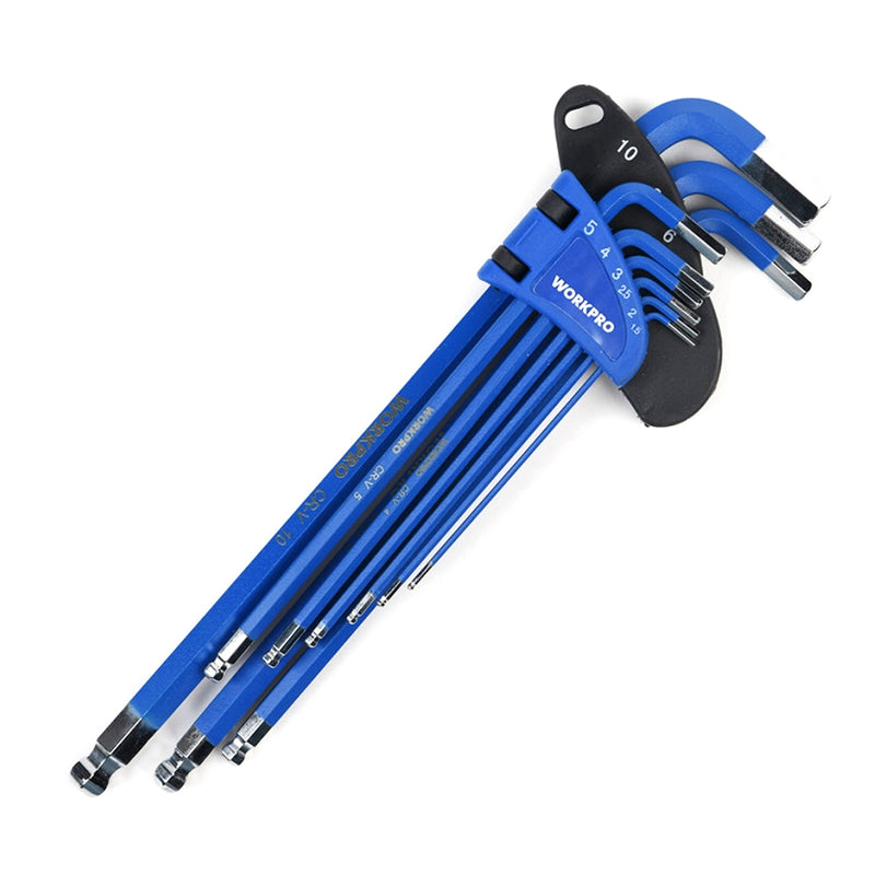 Bộ lục giác đầu bi thân dài 9 chi tiết, hệ mét Workpro WP222011 kích thước từ 1.5mm - 10mm