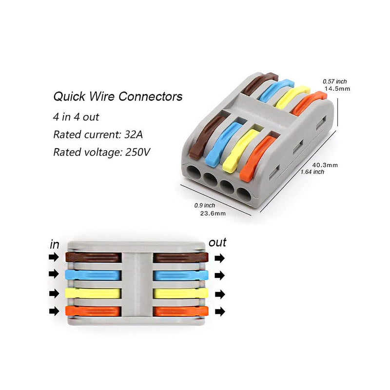 Rệp nối dây nhiều đường có mã màu, tải 32A, điện thế 250V - 600V, cỡ dây từ 0.08mm² - 4.0mm²