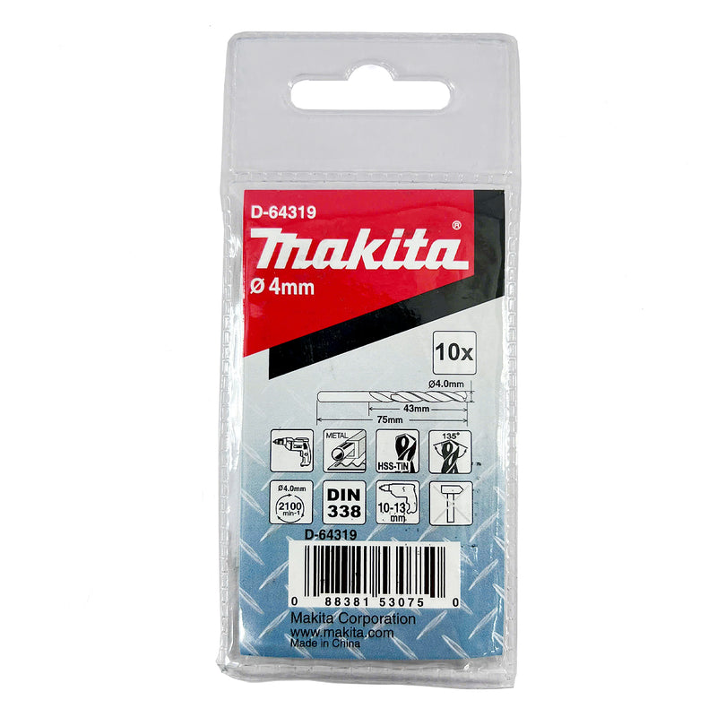 Túi 10 mũi khoan kim loại HSS-Tin Makita loại kinh tế, kích thước từ 1mm - 8mm, đuôi trơn ( Cấp 2 sao )