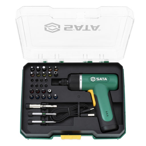 Bộ máy vặn vít điện SATA 32 chi tiết 151052, 3.7V Li-ion, 5Nm, điều chỉnh lực, đảo chiều, LED, pin sạc, phụ kiện đầy đủ.