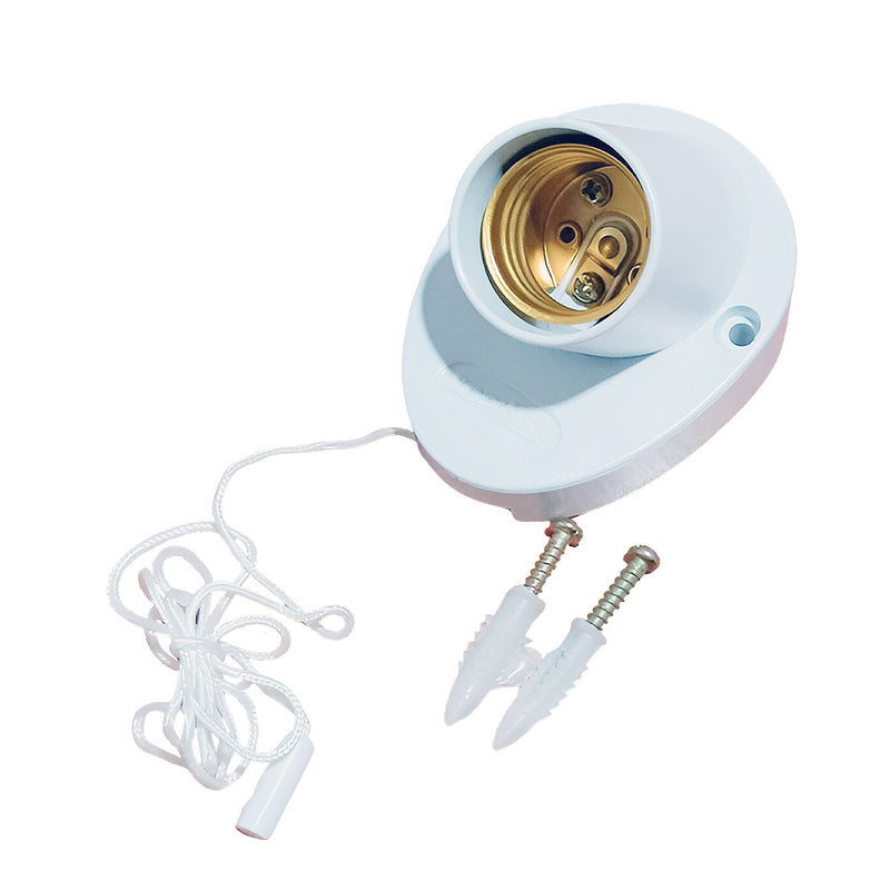 Đuôi đèn vát SOPOKA ĐV9 E27 tích hợp công tắc dây giật tiện lợi, màu trắng, chống vỡ, lắp tường.