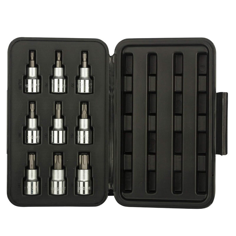 Bộ mũi vặn vít đầu sao Torx cốt 1/2 inch 9 chi tiết Stanley 89-098 (T20 - T60) đựng trong hộp nhựa đen