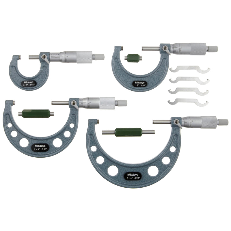 Bộ 4 cây Panme đo ngoài hệ Inch Mitutoyo Mã số 103-930, đáp ứng dãy đo từ 0 - 4 Inch