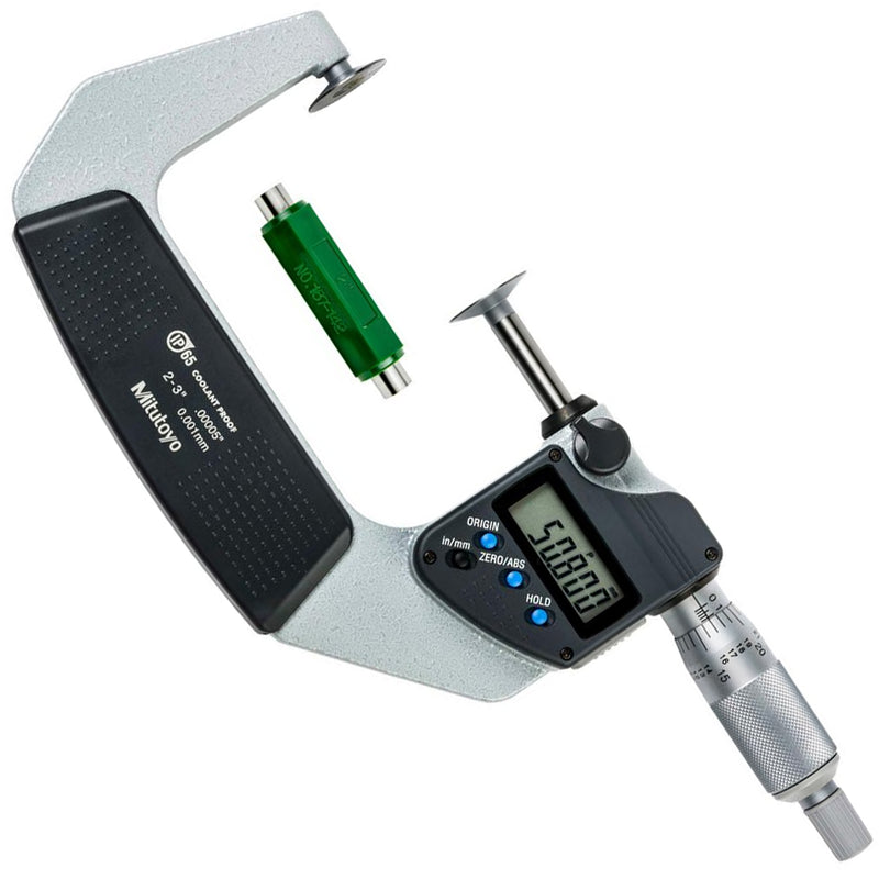 Panme điện tử Mitutoyo Series 322 - Disc Micrometers. Hàm kẹp đĩa đo bánh răng,. Có cổng SPC xuất dữ liệu