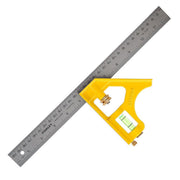 Thước ê kê thủy Stanley Diecast Combination Square 2-46-028 dài 300mm thân hợp kim kim loại màu vàng có bọt thủy 360° và lưỡi thép mạ Chrome