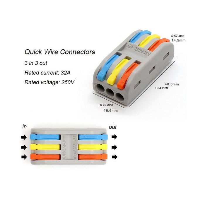 Rệp nối dây nhiều đường có mã màu, tải 32A, điện thế 250V - 600V, cỡ dây từ 0.08mm² - 4.0mm²
