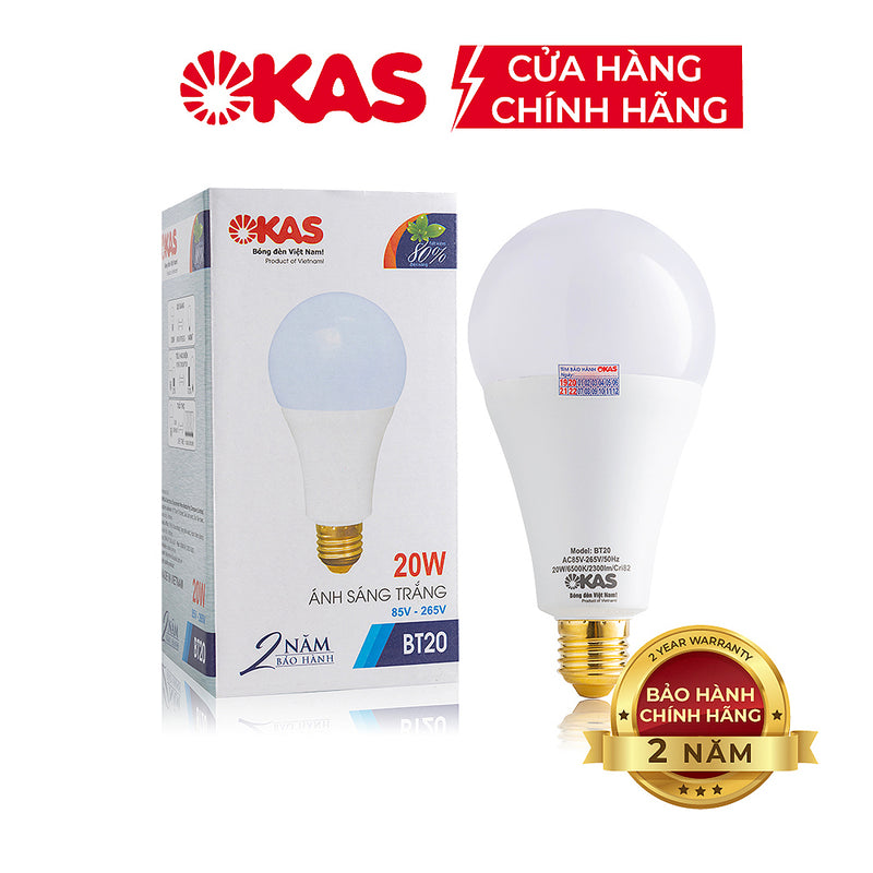 Bóng đèn LED tròn SOPOKA Mã B 20W ánh sáng trắng, đuôi E27, tiết kiệm điện, chống nước, chống côn trùng, hoạt động bền bỉ (85V-265V)