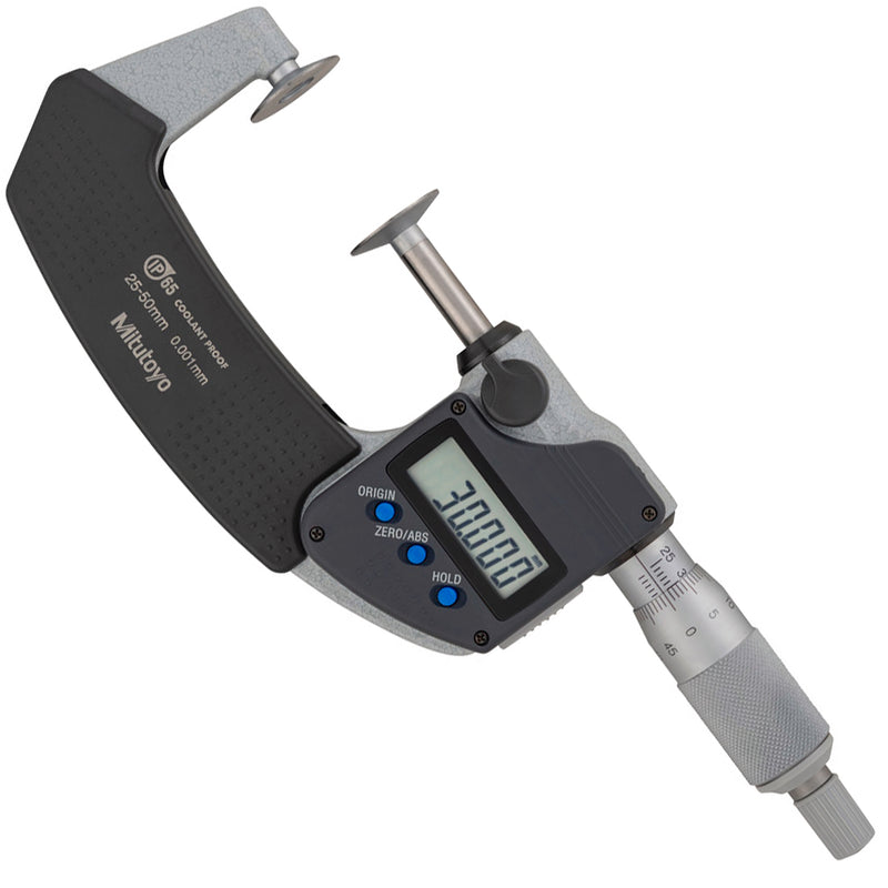Panme điện tử Mitutoyo Series 322 - Disc Micrometers. Hàm kẹp đĩa đo bánh răng,. Có cổng SPC xuất dữ liệu