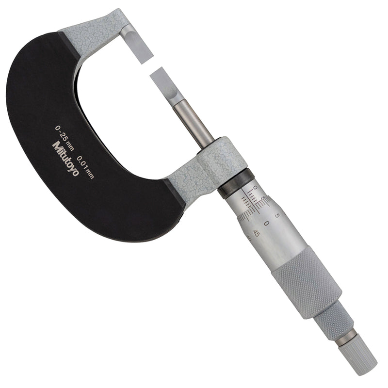 Panme Mitutoyo Series 122 đầu đo lưỡi dẹp, trục đo không xoay đo rãnh hẹp, đường kính trục chính xác.