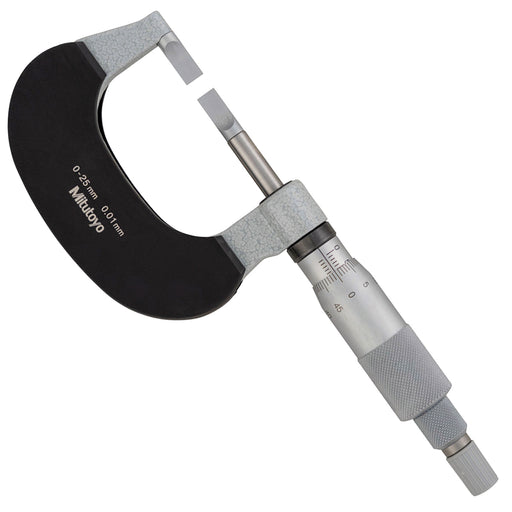Panme Mitutoyo Series 122 đầu đo lưỡi dẹp, trục đo không xoay đo rãnh hẹp, đường kính trục chính xác.