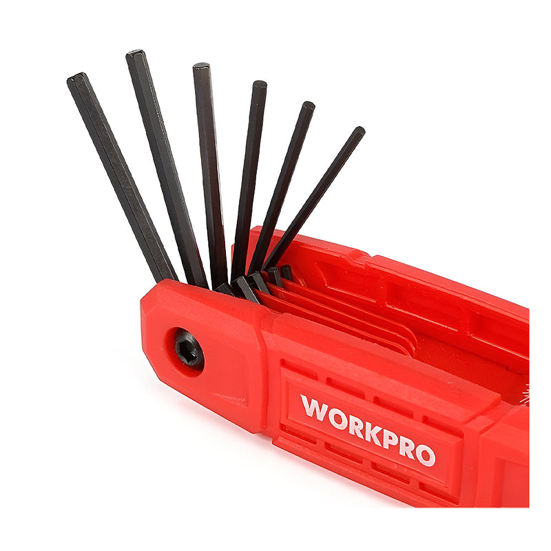 Bộ 9 cây lục giác gấp gọn đầu thẳng, hệ inch, thép CR-V Workpro WP222032