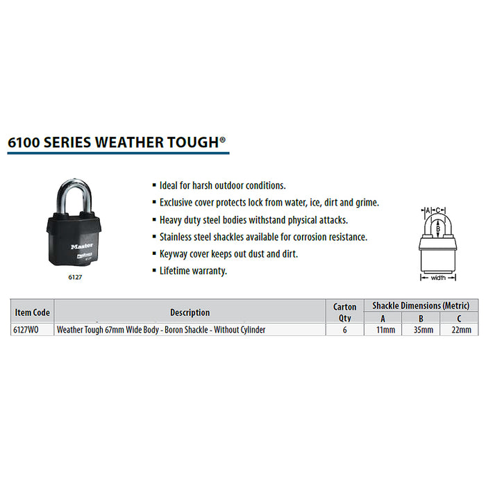 Ổ khóa treo Master Lock 6127WO cao cấp, thân khóa bằng thép được bọc nhựa vinyl 67mm