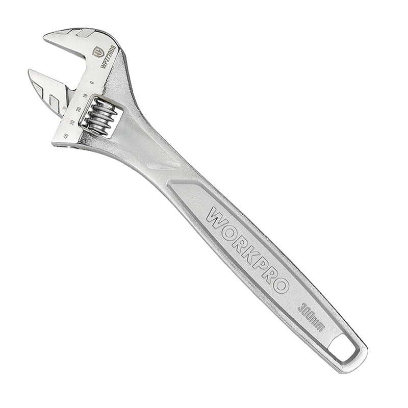 Mỏ lết công nghiệp bằng thép CR-V, cán trơn mạ chrome Workpro