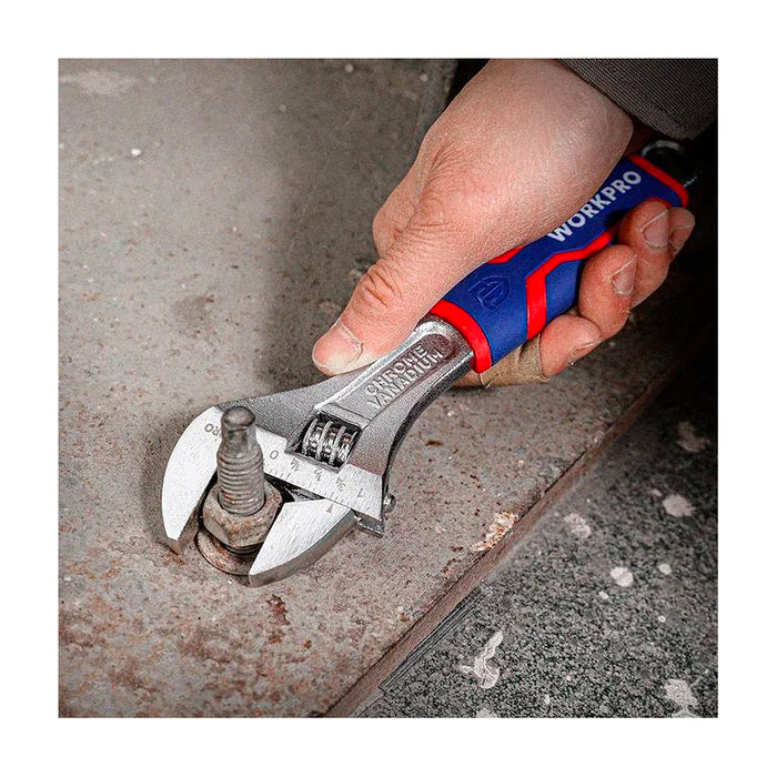 Mỏ lết bằng thép CR-V mạ chrome, tay cầm bọc nhựa chống trượt Workpro