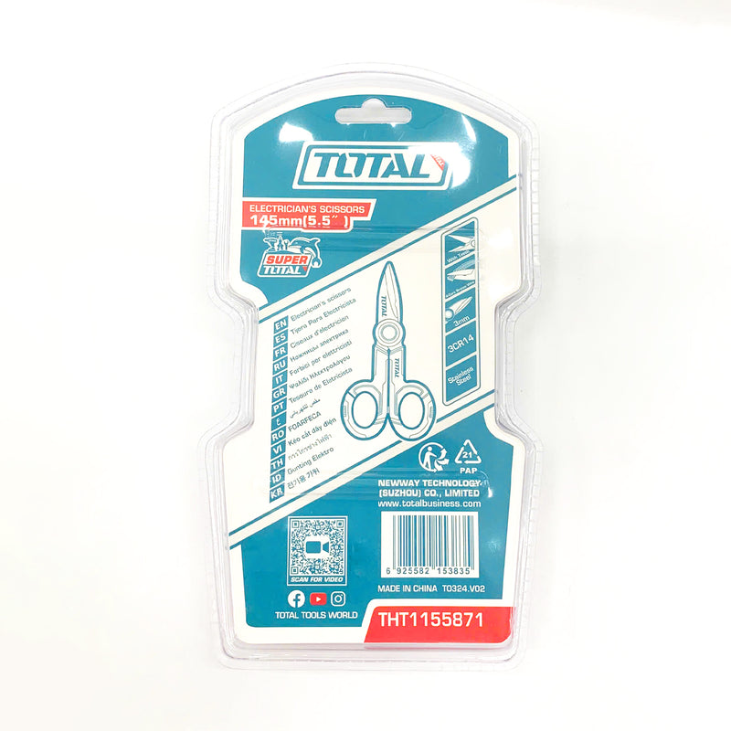 Kéo thợ điện TOTAL THT1155871 chiều dài 145mm, chất liệu Inox