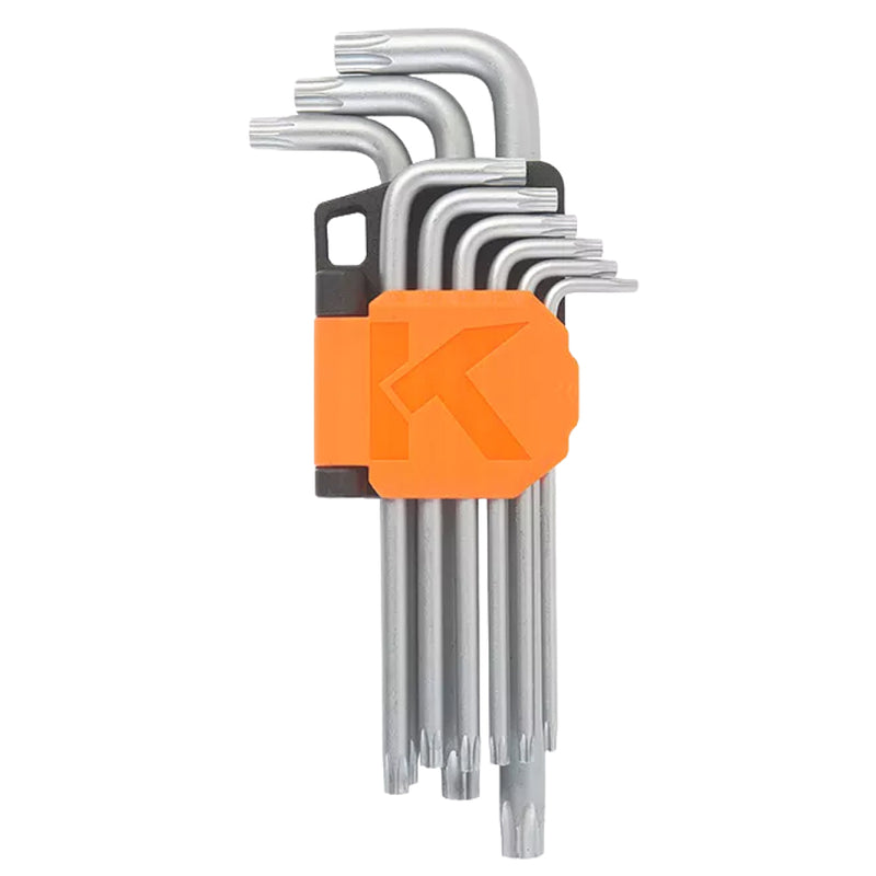 Bộ lục giác đầu sao 9 chi tiết Kendo 20743 thân dài, kích thước từ T10 - T40, vật liệu thép Cr-V