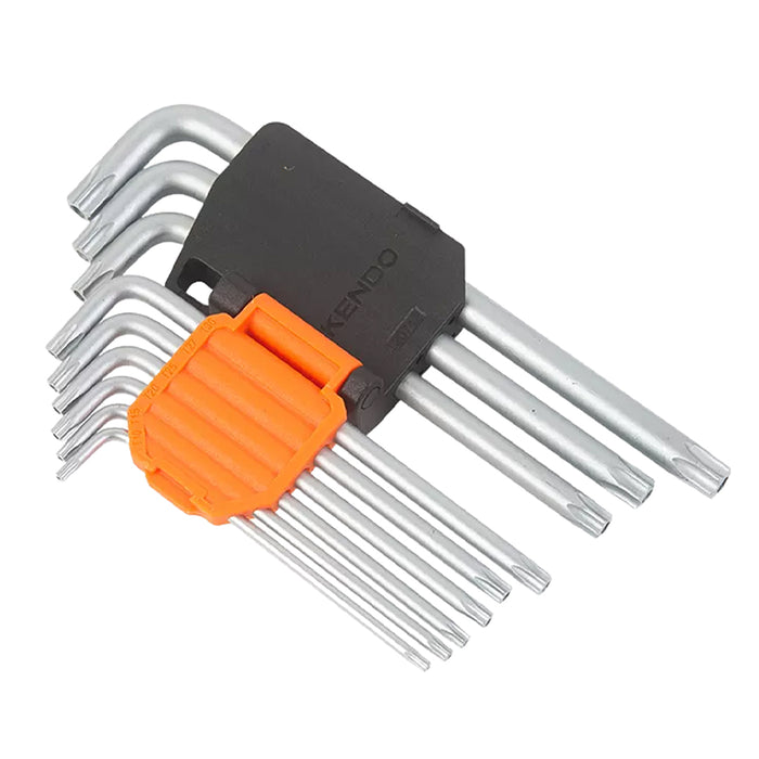 Bộ lục giác đầu sao 9 chi tiết Kendo 20743 thân dài, kích thước từ T10 - T40, vật liệu thép Cr-V