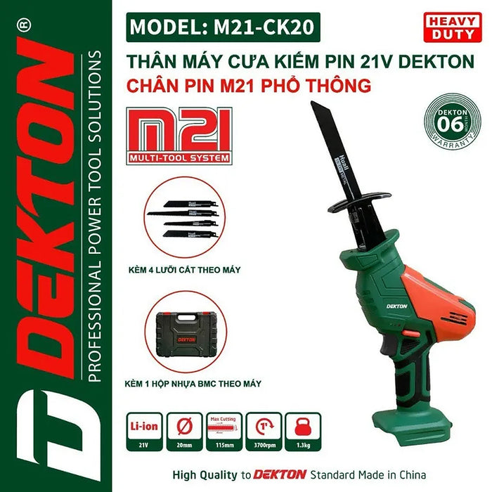 Máy cưa kiếm Dekton M21-CK20 dùng pin 21V, độ xọc 20mm