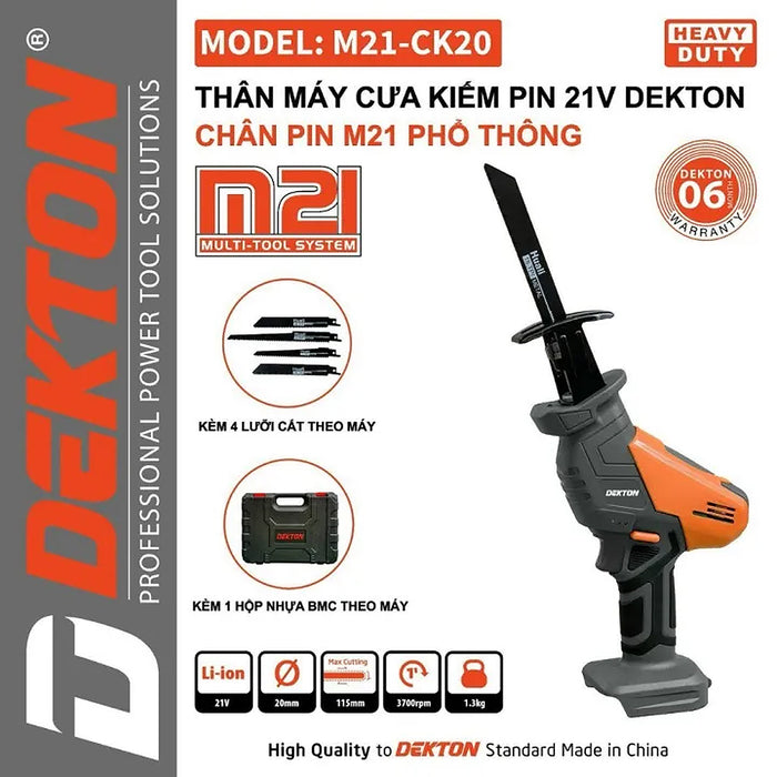 Máy cưa kiếm Dekton M21-CK20 dùng pin 21V, độ xọc 20mm