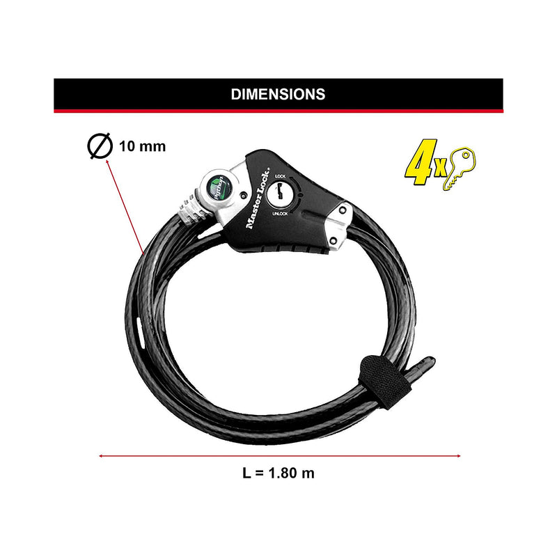 Ổ khóa dây cáp Master Lock 8428EURDPRO cao cấp, dây cáp bằng thép bện cường lực được bọc nhựa vinyl 1.8m