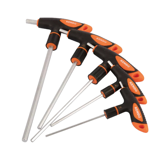 Bộ lục giác 5 chi tiết tay cầm chữ T Kendo 20779, vật liệu thép Cr-V