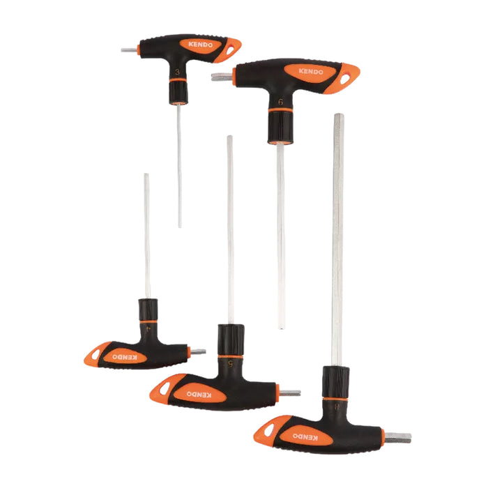 Bộ lục giác 5 chi tiết tay cầm chữ T Kendo 20779, vật liệu thép Cr-V