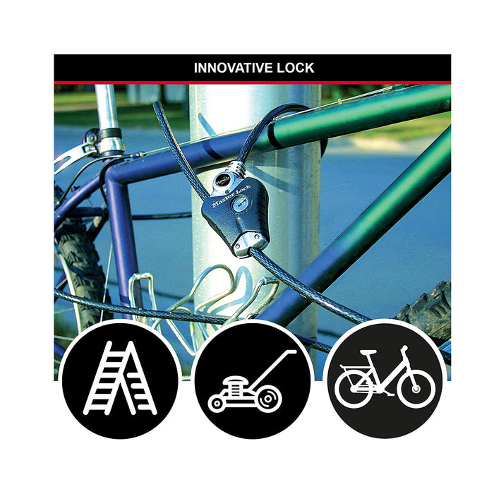 Ổ khóa dây cáp Master Lock 8428EURDPRO cao cấp, dây cáp bằng thép bện cường lực được bọc nhựa vinyl 1.8m