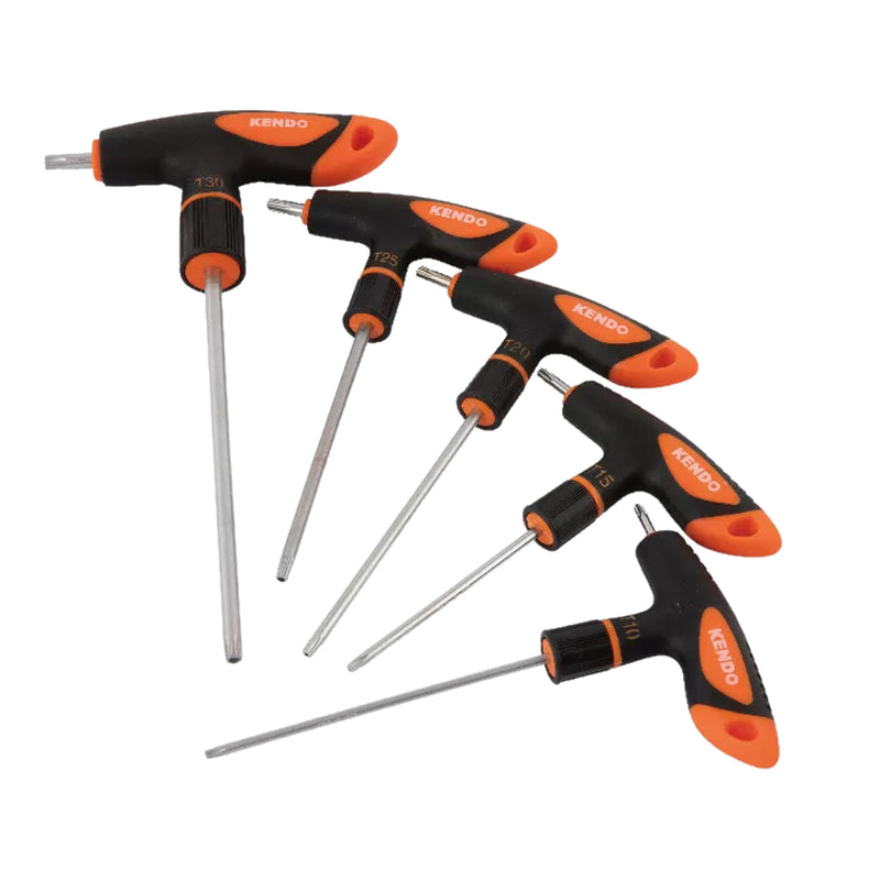 Bộ lục giác đầu sao 5 chi tiết tay cầm chữ T Kendo 20780, vật liệu thép Cr-V