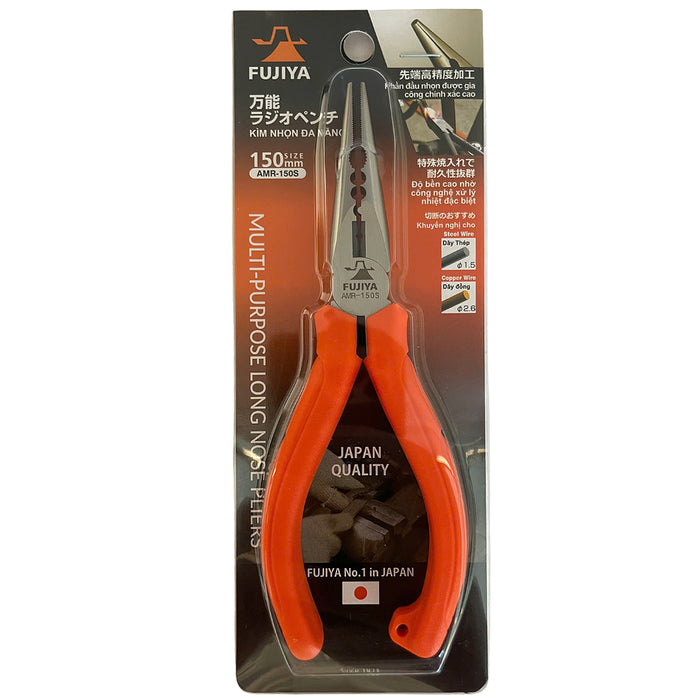 Kìm nhọn đa năng 150mm (6 inch) Fujiya AMR-150S (QMR-150S), có lò xo trợ lực. Tiêu chuẩn RoHS