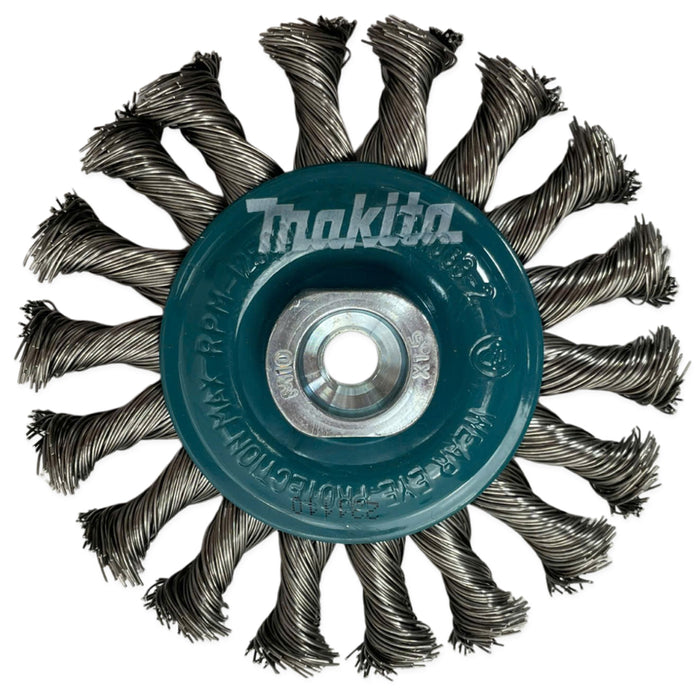 Bánh cước kim loại sợi Inox xoắn Makita D-77528 đường kính 100mm, cốt M10 dùng cho các máy mài góc 100mm ( Cấp 2 sao )