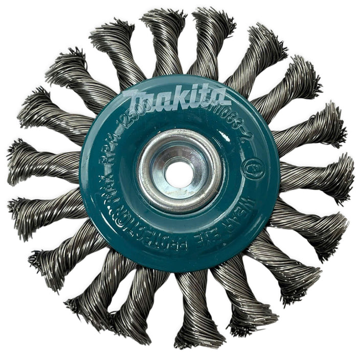 Bánh cước kim loại sợi Inox xoắn Makita D-77528 đường kính 100mm, cốt M10 dùng cho các máy mài góc 100mm ( Cấp 2 sao )