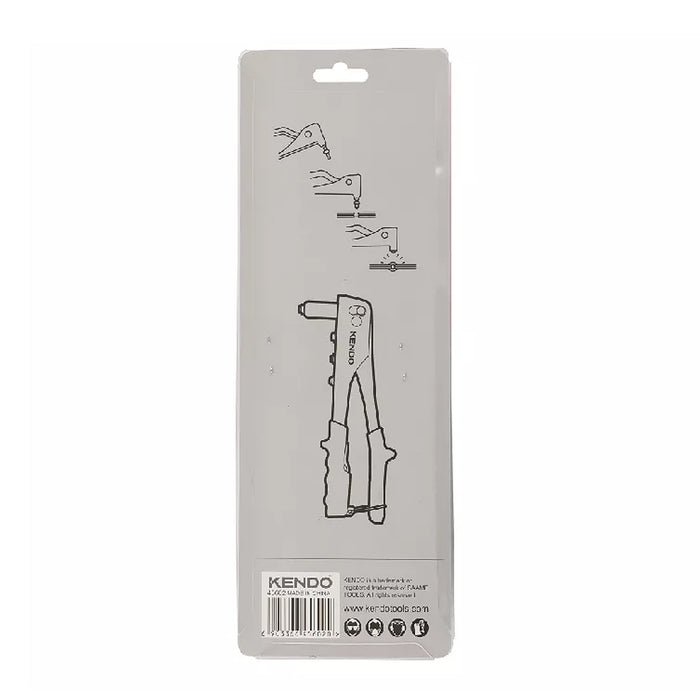 Kìm rút ri vê (rivet) Kendo 45602 dài 250mm (10 inch), có 4 đầu rút đinh với kích thước từ 2.4mm - 4.8mm
