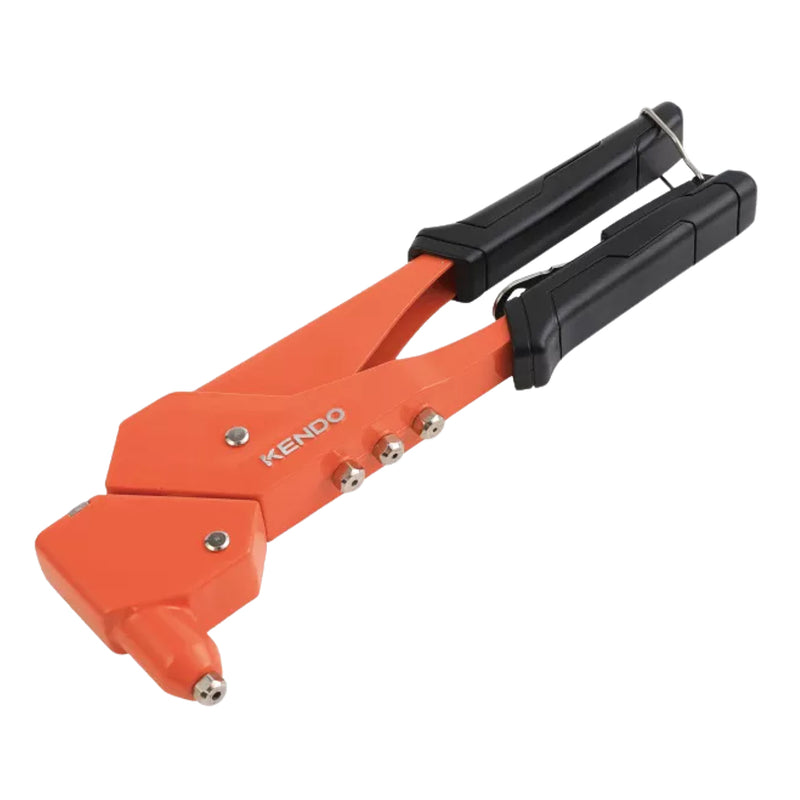 Kìm rút ri vê (rivet) đầu xoay 360 độ Kendo 45603 dài 290mm, có 4 đầu rút đinh với kích thước từ 2.4mm - 4.8mm, vật liệu nhôm đúc