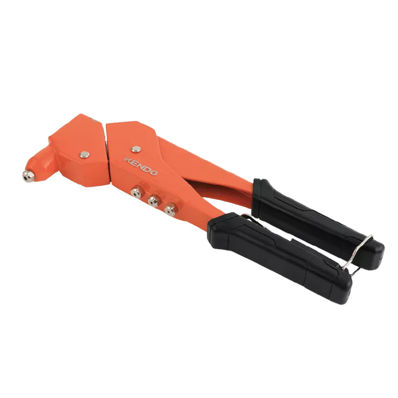 Kìm rút ri vê (rivet) đầu xoay 360 độ Kendo 45603 dài 290mm, có 4 đầu rút đinh với kích thước từ 2.4mm - 4.8mm, vật liệu nhôm đúc