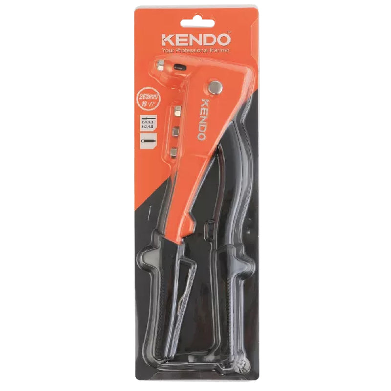 Kìm rút ri vê (rivet) Kendo 45605 dài 265mm, 4 đầu rút đinh với kích thước từ 2.4mm - 4.8mm, vật liệu nhôm đúc