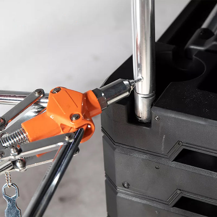 Kìm rút ri vê (rivet) trợ lực cao cấp Kendo 45604 dài 425mm (17 inch), 4 đầu rút đinh với kích thước từ 2.4mm - 4.8mm, vật liệu nhôm đúc