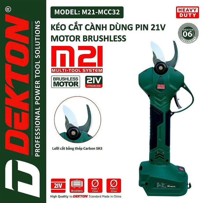 Máy cắt cành Dekton M21-MCC32 dùng pin 21V, khả năng cắt tối đa 32mm