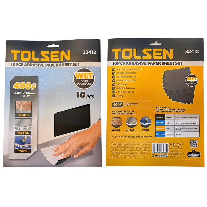 Bộ 10 tờ giấy nhám ướt 230x280mm/9 inchx11 inch TOLSEN