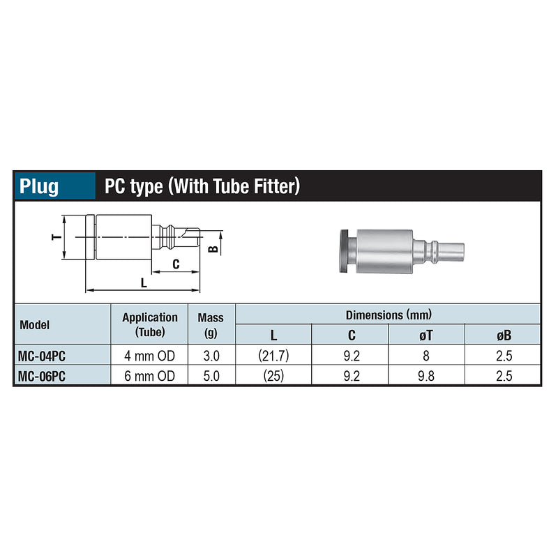 Đầu nối nhanh Micro Cupla PC-Type (Plug) chất liệu đồng, kết nối ống bằng nút nhấn