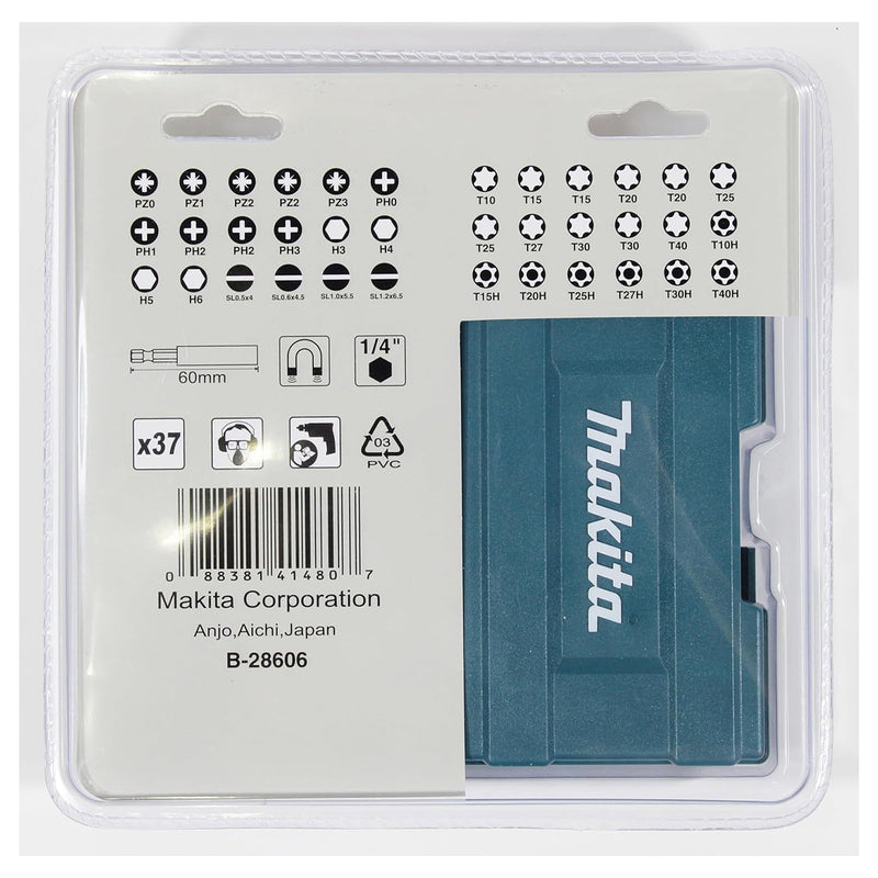 Bộ 10 hộp mũi vít tổng hợp 37 chi tiết Makita B-28606-10 đuôi lục giác 6.35mm (1/4 inch)