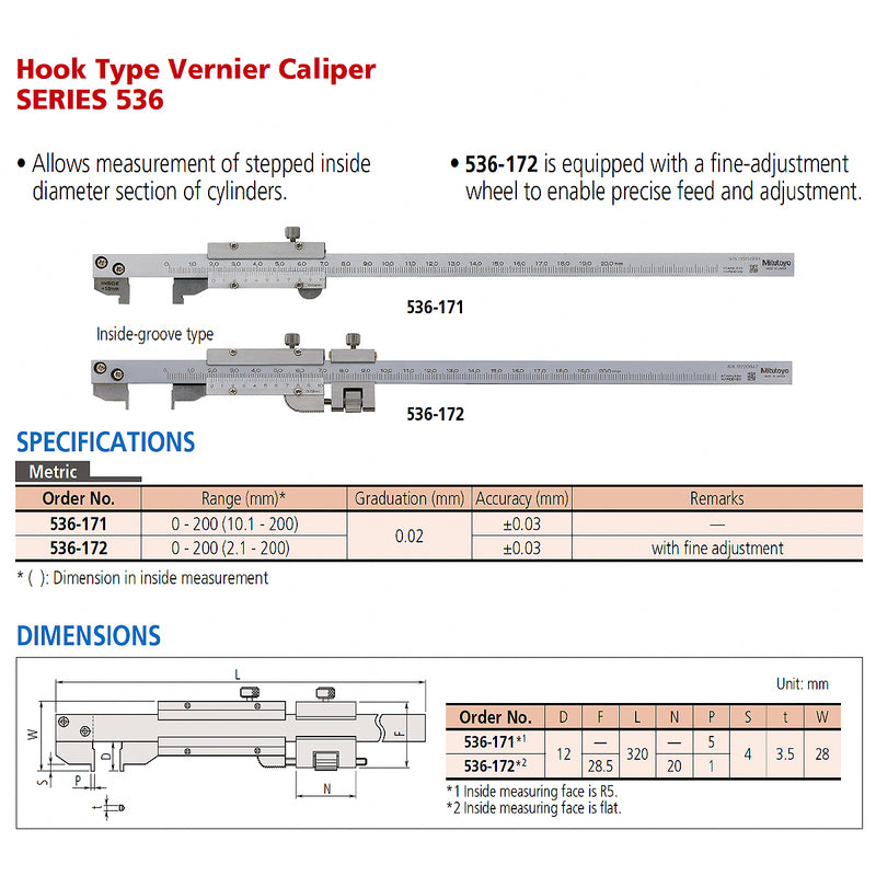 Thước kẹp cơ Mitutoyo Series 536 Tube Thickness Caliper, chuyên đo độ dày thành ống