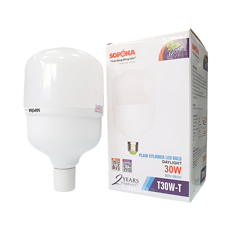 Bóng đèn LED Sopoka T30W-T 30W trắng, thiết kế trơn hiện đại, hoạt động ổn định 85-265V, chống nước, đuôi E27