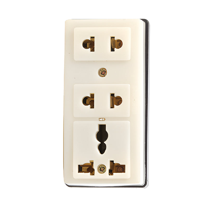 Ổ cắm nổi 3 cổng SOPOKA T32, 2 lỗ tròn, 1 lỗ đa năng, nhựa chống cháy, lá đồng nguyên chất