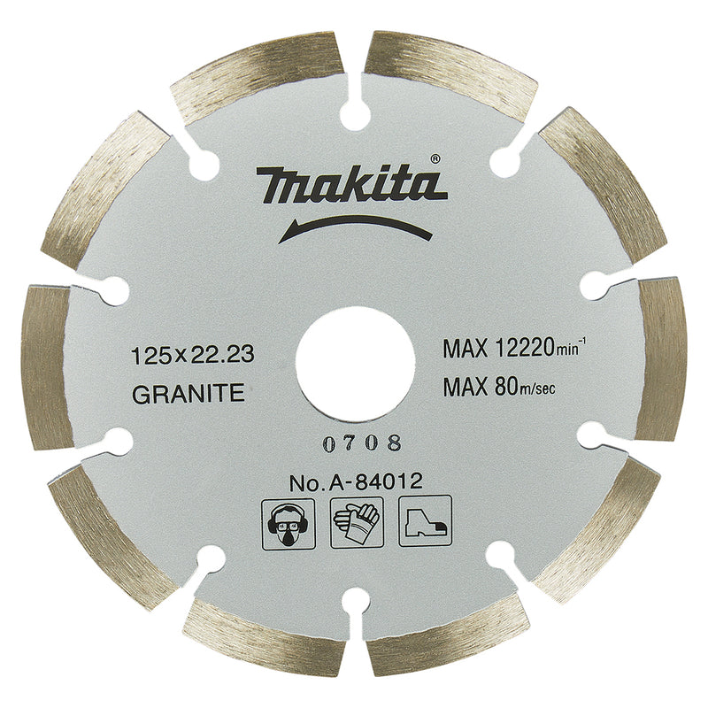 Lưỡi cắt kim cương phân đoạn 125mm Makita A-84012 dùng cho đá granite, lỗ trục 22,23mm, cắt khô (Cấp 2 sao)