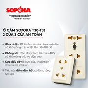 Ổ cắm nổi SOPOKA T31 3 cổng, nhựa kỹ thuật chịu nhiệt, tiếp điểm đồng nguyên chất, dễ lắp đặt, an toàn điện cho gia đình.