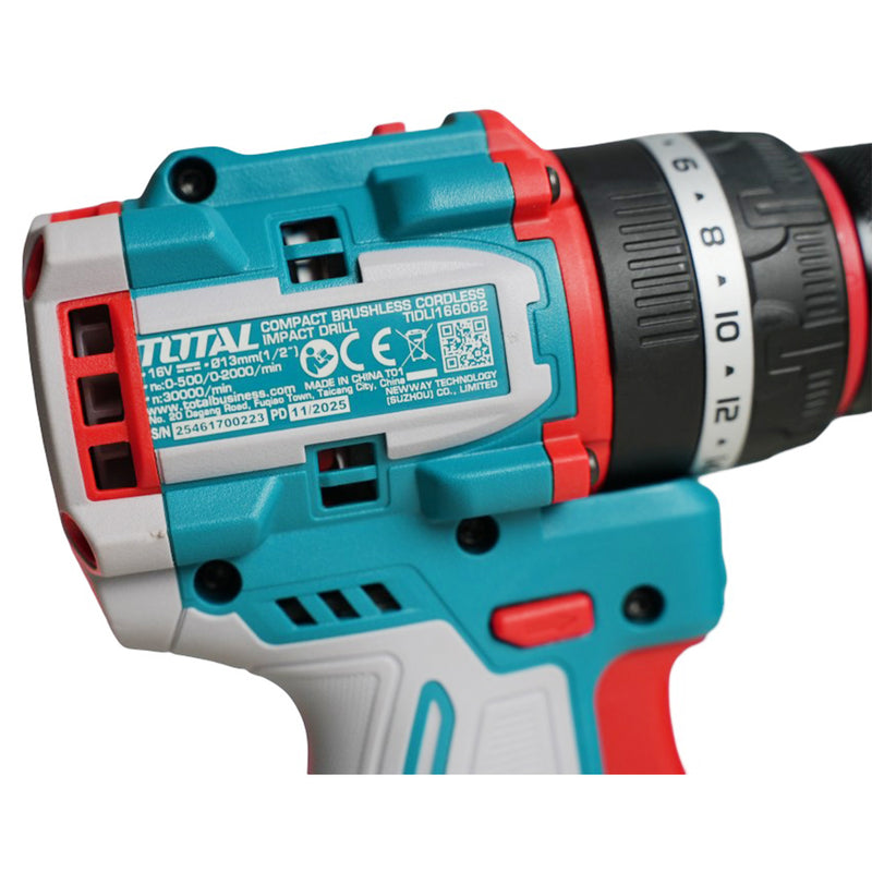 Máy khoan búa Total TIDLI166062 dùng Pin 16V, đầu kẹp 13mm (2 pin 2.0Ah, 1 sạc)