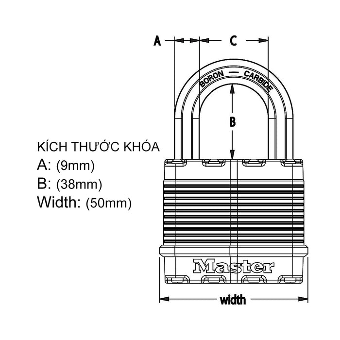 Ổ khóa treo Master Lock M5XDLF cao cấp, thân khóa bằng thép lá 50mm