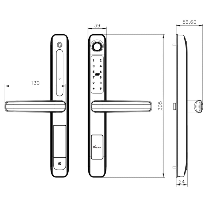 Khóa cửa tay gạt thông minh cao cấp chống nước IP56 Demax SL101, mở khóa bằng Wifi, dành cho cửa nhôm, sắt, inox