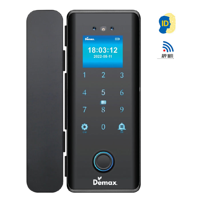 Khóa điện tử nhận diện khuôn mặt Face ID-3D Demax SL900 G-SD, khóa bằng App Wifi, màu đen nhám, dùng cho cửa kính