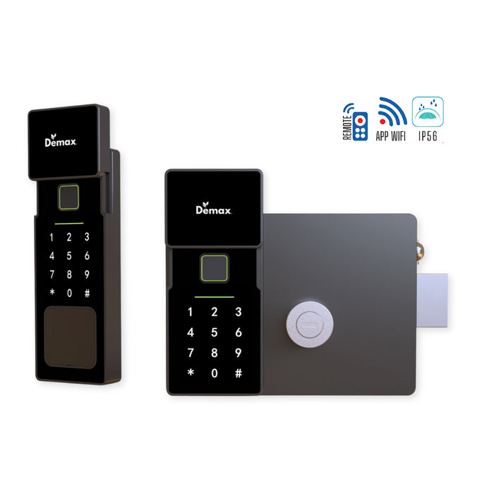 Khóa điện tử cao cấp chống nước IP5 Demax SL608 khóa bằng App Wifi, có remote, dành cho cửa sắt